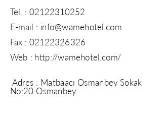 Wame Suite Hotel iletiim bilgileri